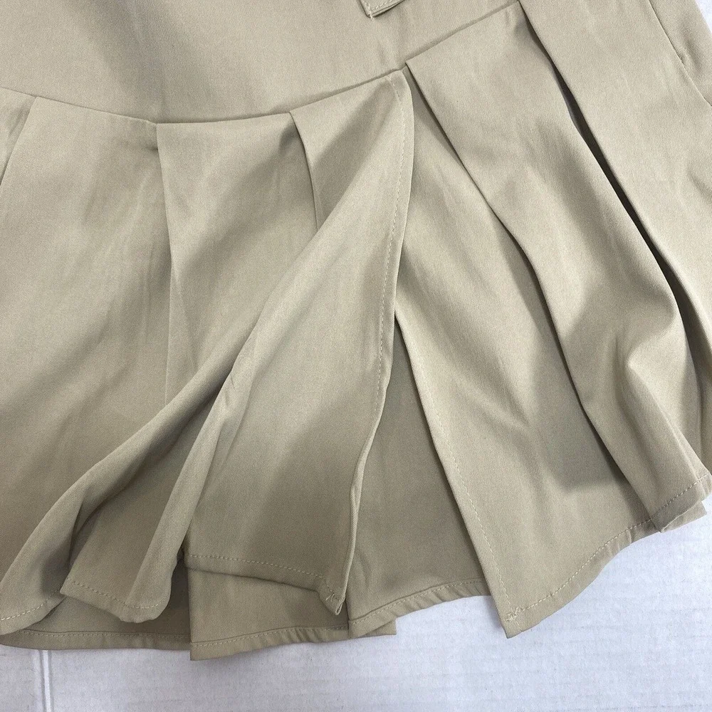 New Princess Polly Rescue Me Pleat Tan Khaki Mini Skirt Size 10 Cartwright Beige